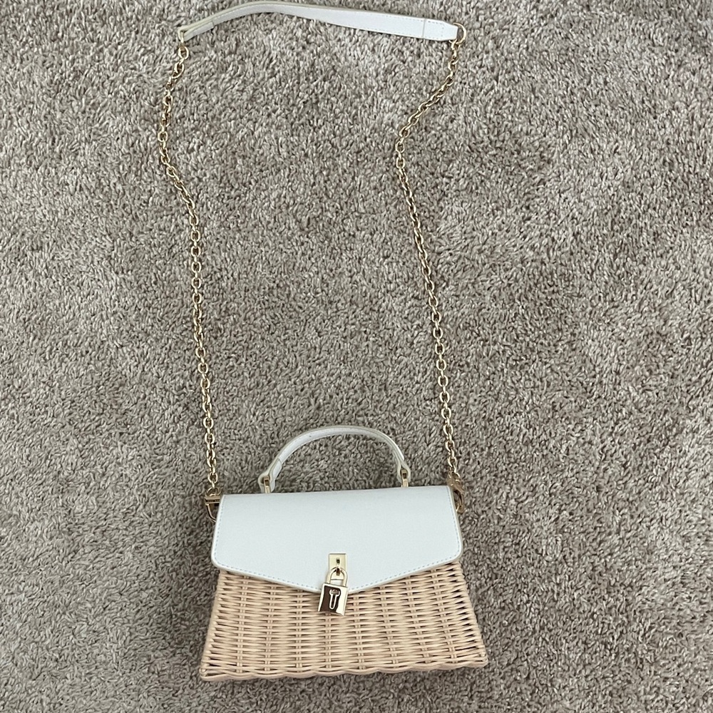 Ted Baker White and Tan Woven Handbag with gold hardware.
